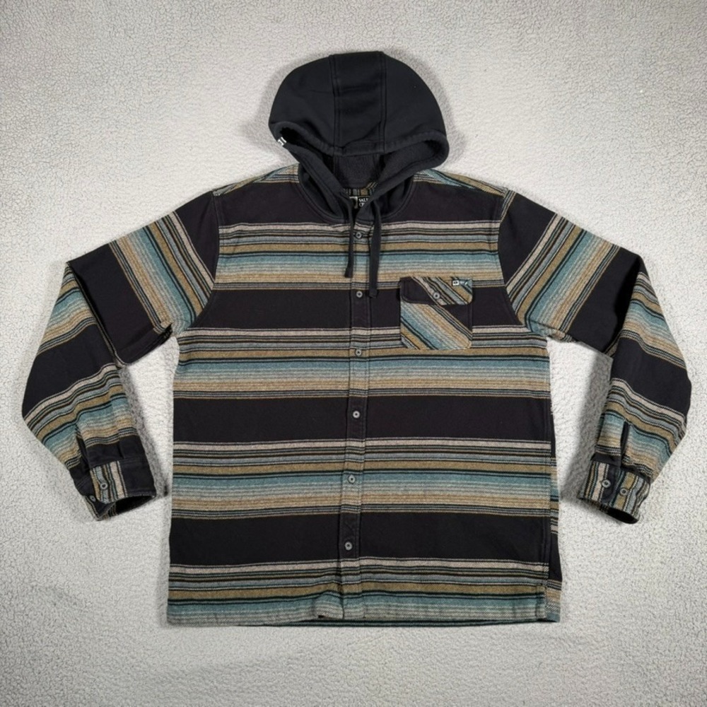 Salty Crew Shirt Mens Large Black Striped Hooded Blanket Outdoor Fishing Pocket